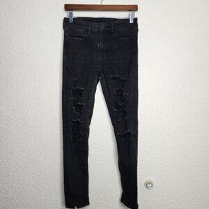 American Eagle Next Level Stretch Distressed Hi-Rise Jeggings Black Size 6 Short